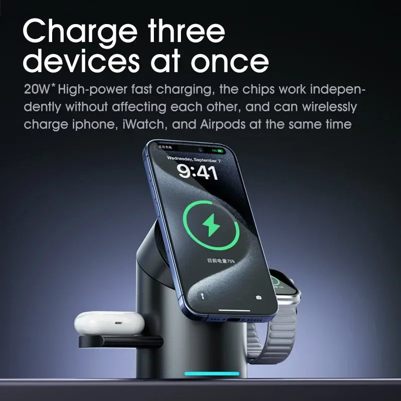 TechZone 3 in 1 Magsafe Wireless Charger Rotating Station