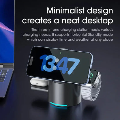 TechZone 3 in 1 Magsafe Wireless Charger Rotating Station